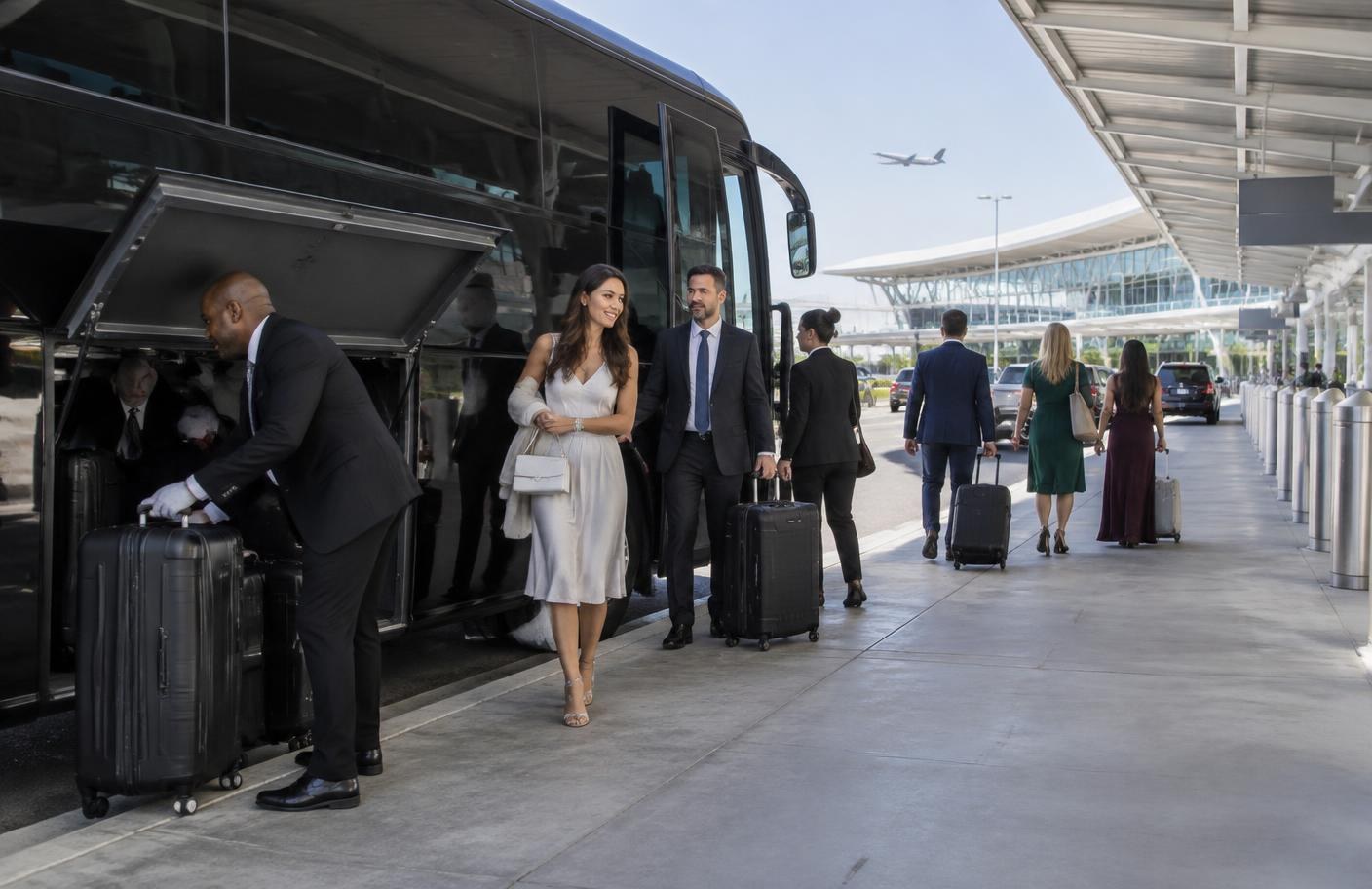 Sacramento airport charter bus drop-off for Sonoma County executive and wedding guests